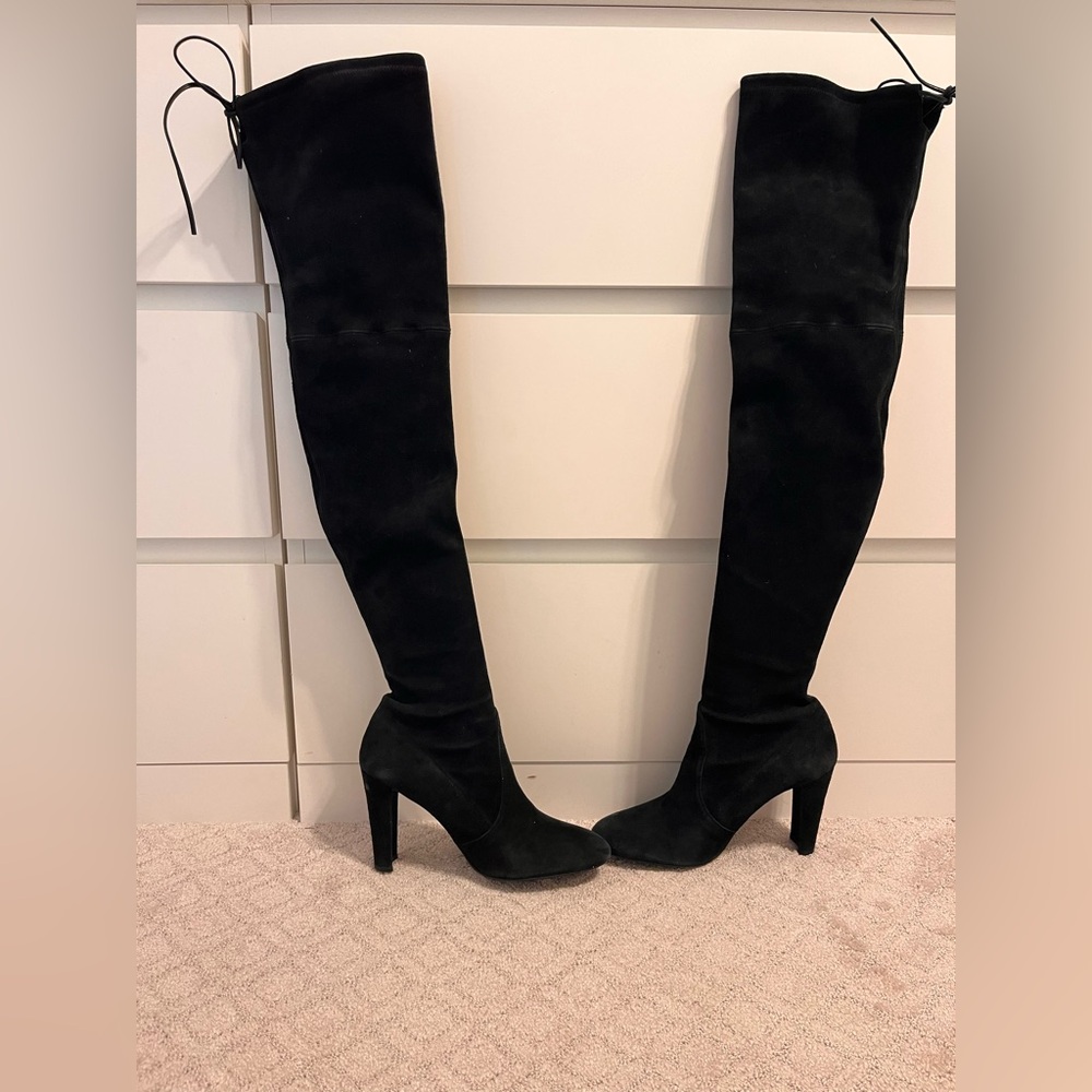 Stuart Weitzman Highland Knee High Black Suede Boots.
